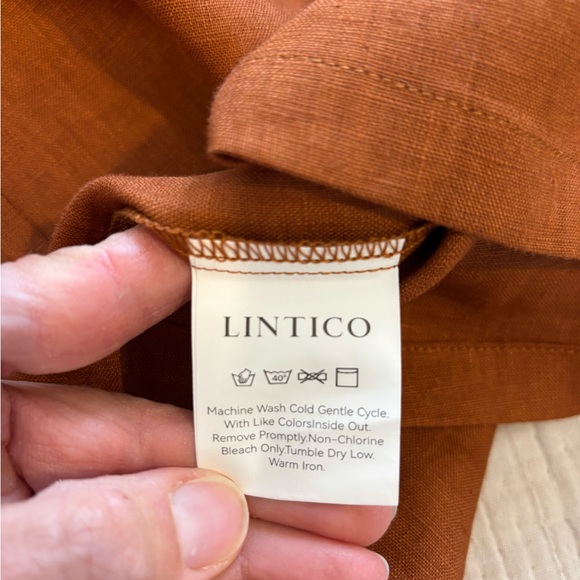 LINTICO 100% Linen Boxy Cropped Rust Terracotta Short Sleeve Blouse NWT Medium - Picture 5 of 8